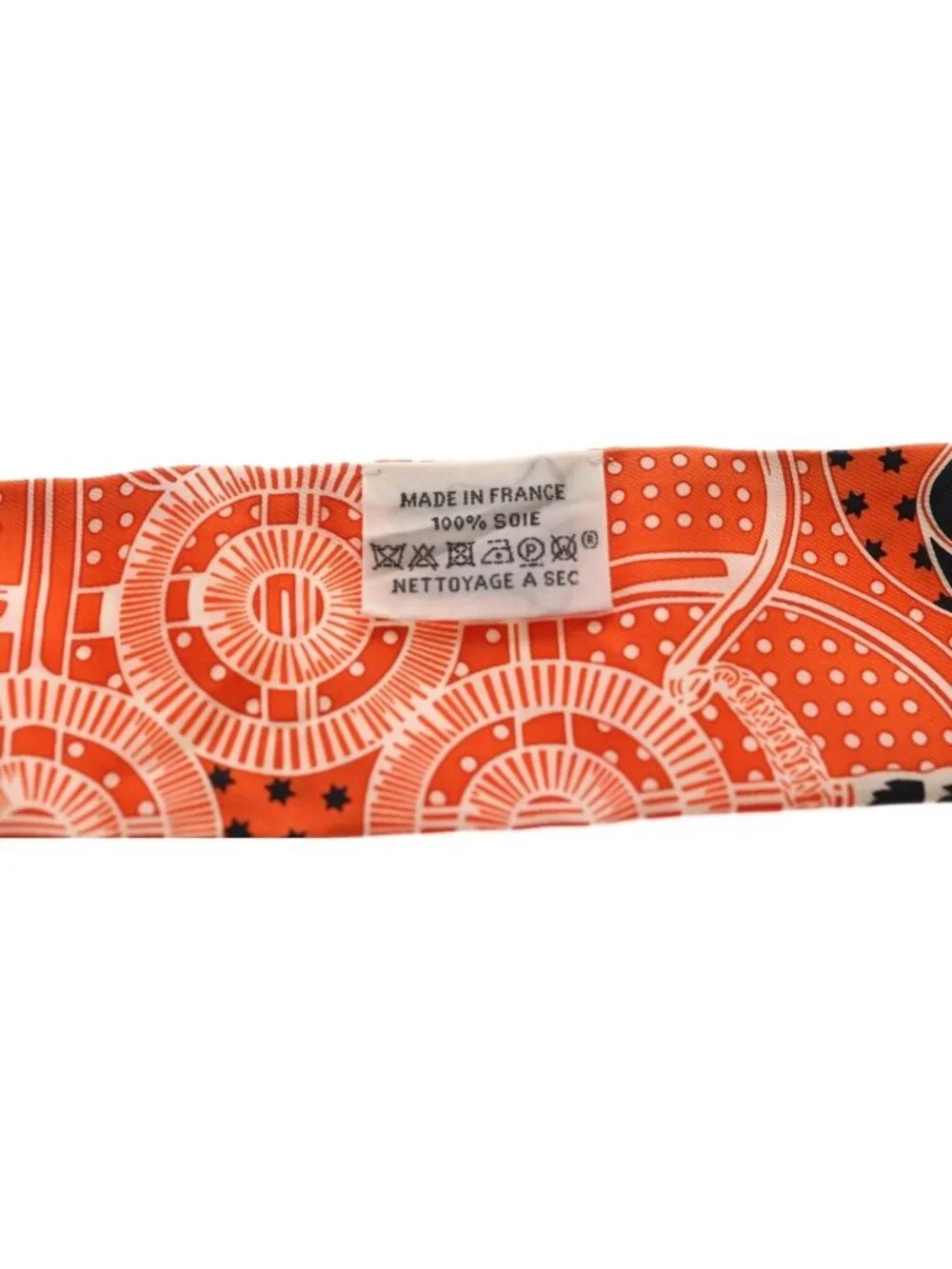 Hermes Eperon D'or Cut Apron Cut Bandana Pattern Silk Scarf Orange White